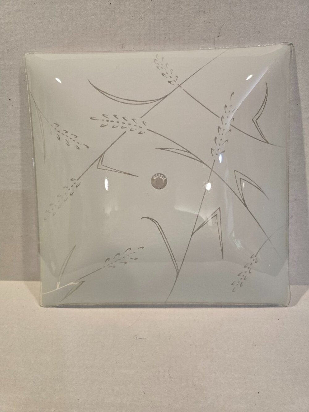 Vintage MCM Glass Ceiling Light Fixture Frost White Shade Wheat Pattern 13.5"